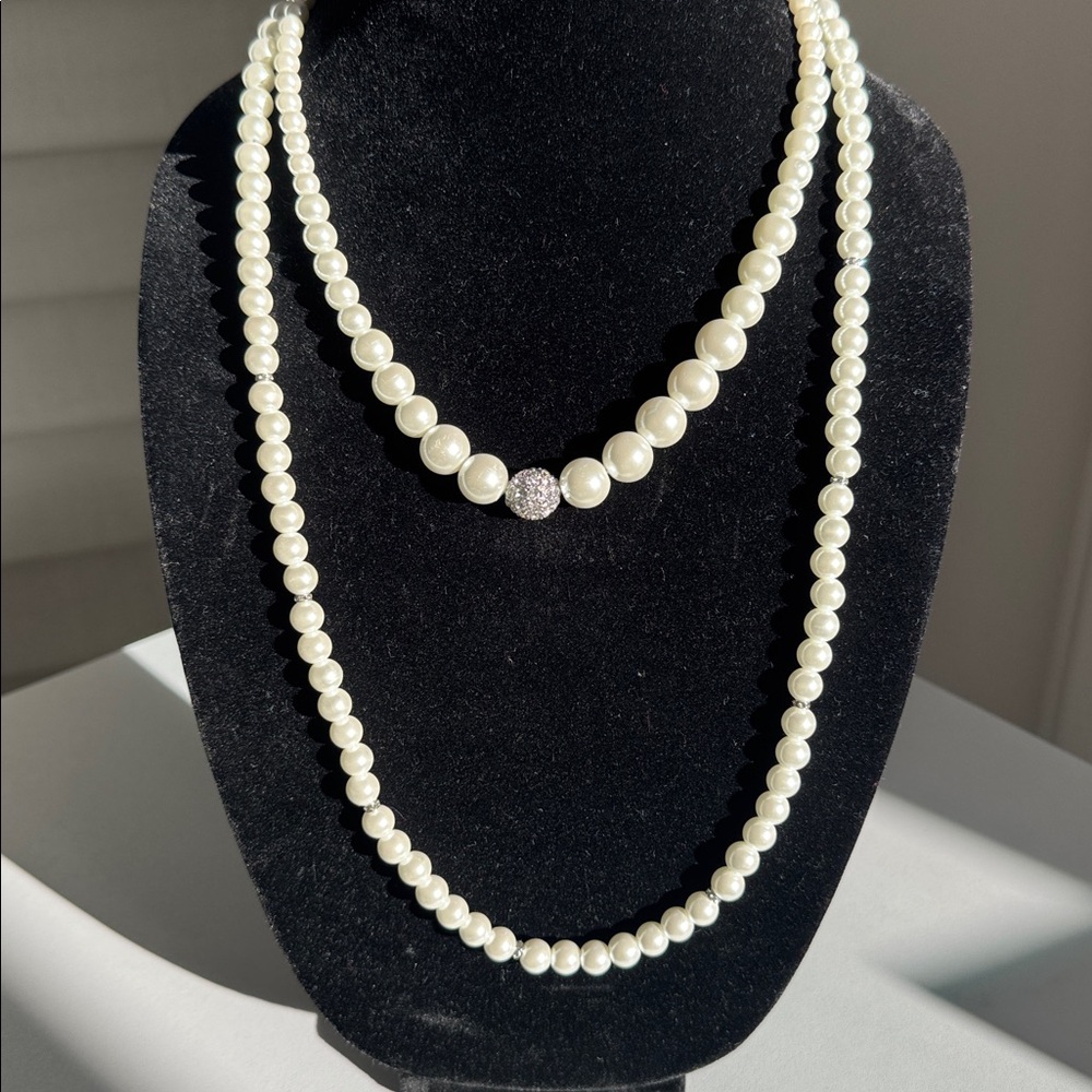 WHBM Dual strand pearl and rhinestone necklace